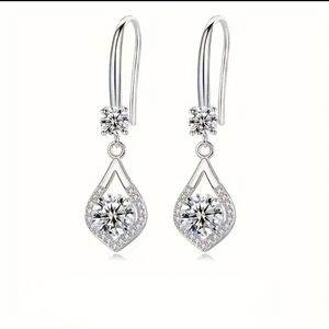 NIB Sterling Silver CZ Water Drop Shaped Earrings